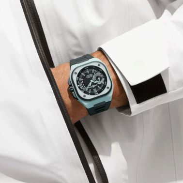 Bell & Ross BR X5 Blue Lum automatic watch black dial black rubber strap 41 mm BRX5R-BLUM-TC/SRB