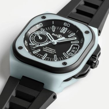 Montre Bell & Ross BR X5 Blue Lum automatique cadran noir bracelet caoutchouc noir 41 mm BRX5R-BLUM-TC/SRB