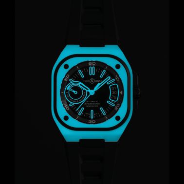 Montre Bell & Ross BR X5 Blue Lum automatique cadran noir bracelet caoutchouc noir 41 mm BRX5R-BLUM-TC/SRB