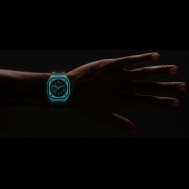 Montre Bell & Ross BR X5 Blue Lum automatique cadran noir bracelet caoutchouc noir 41 mm BRX5R-BLUM-TC/SRB