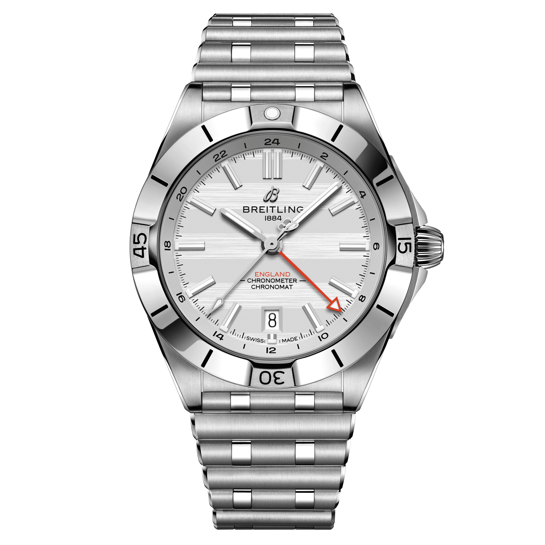 Montre Breitling Chronomat GMT Six Nations Angleterre automatique cadran argent bracelet acier 40 mm A323985B1A1A1