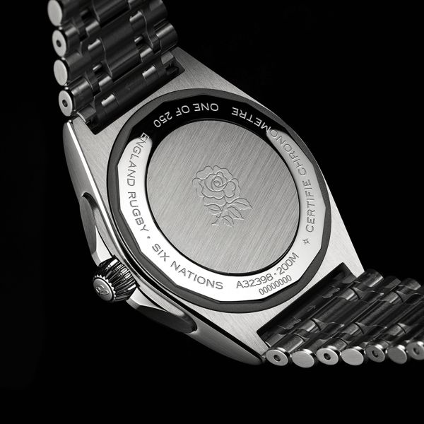 Breitling Chronomat GMT Six Nations England automatic watch silver dial steel bracelet 40 mm A323985B1A1A1