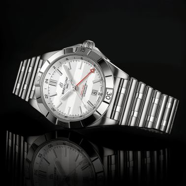 Breitling Chronomat GMT Six Nations England automatic watch silver dial steel bracelet 40 mm A323985B1A1A1