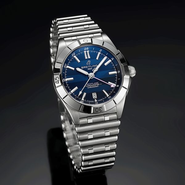 Breitling Chronomat GMT Six Nations Scotland automatic watch blue dial steel bracelet 40 mm A323986B1C1A1