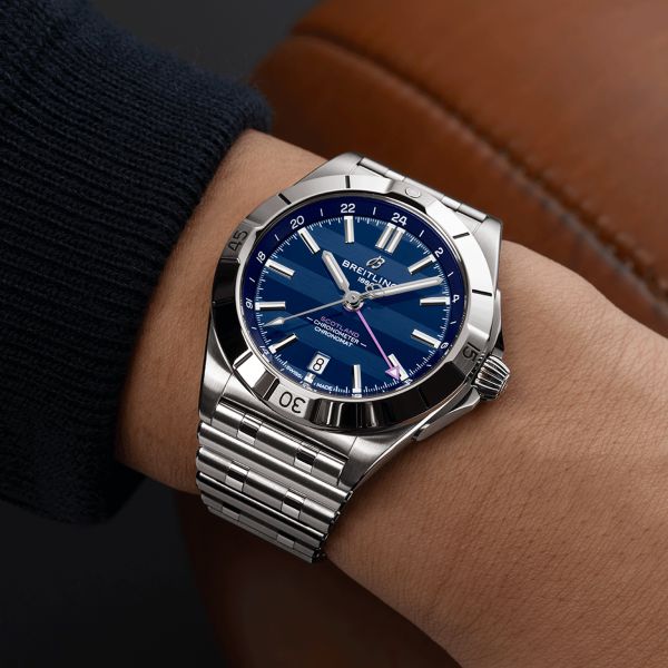 Breitling Chronomat GMT Six Nations Scotland automatic watch blue dial steel bracelet 40 mm A323986B1C1A1