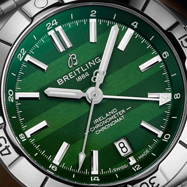 Breitling Chronomat GMT Six Nations Ireland automatic watch green dial steel bracelet 40 mm A323987B1L1A1