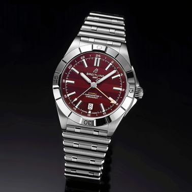 Breitling Chronomat GMT Six Nations Wales automatic watch burgundy dial steel bracelet 40 mm A323988B1K1A1