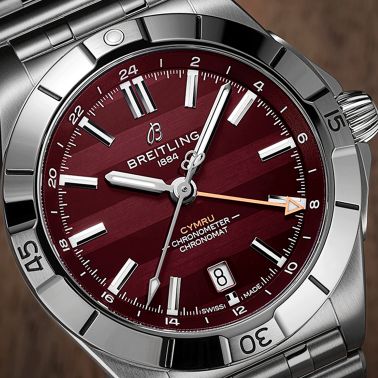 Breitling Chronomat GMT Six Nations Wales automatic watch burgundy dial steel bracelet 40 mm A323988B1K1A1