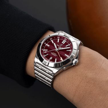 Breitling Chronomat GMT Six Nations Wales automatic watch burgundy dial steel bracelet 40 mm A323988B1K1A1