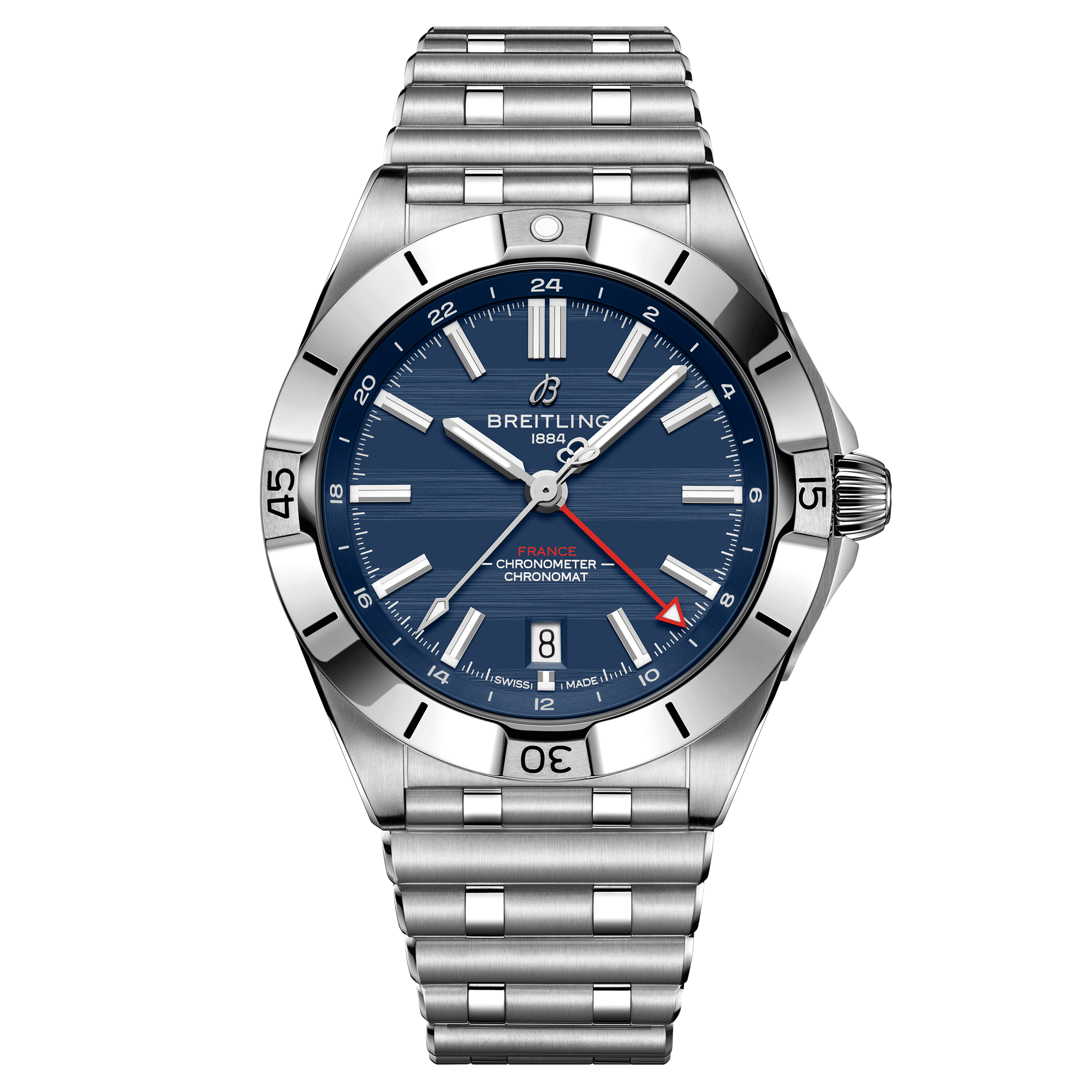 Montre Breitling Chronomat GMT Six Nations France automatique cadran bleu bracelet acier 40 mm A323989B1C1A1
