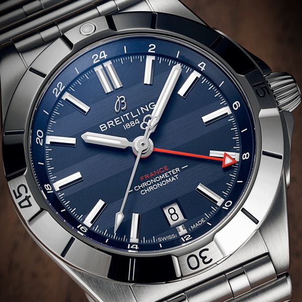 Breitling Chronomat GMT Six Nations France automatic watch blue dial steel bracelet 40 mm A323989B1C1A1