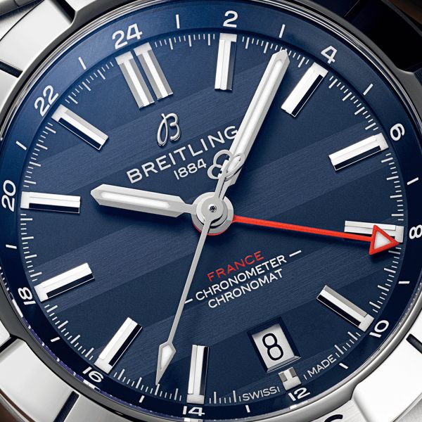 Breitling Chronomat GMT Six Nations France automatic watch blue dial steel bracelet 40 mm A323989B1C1A1