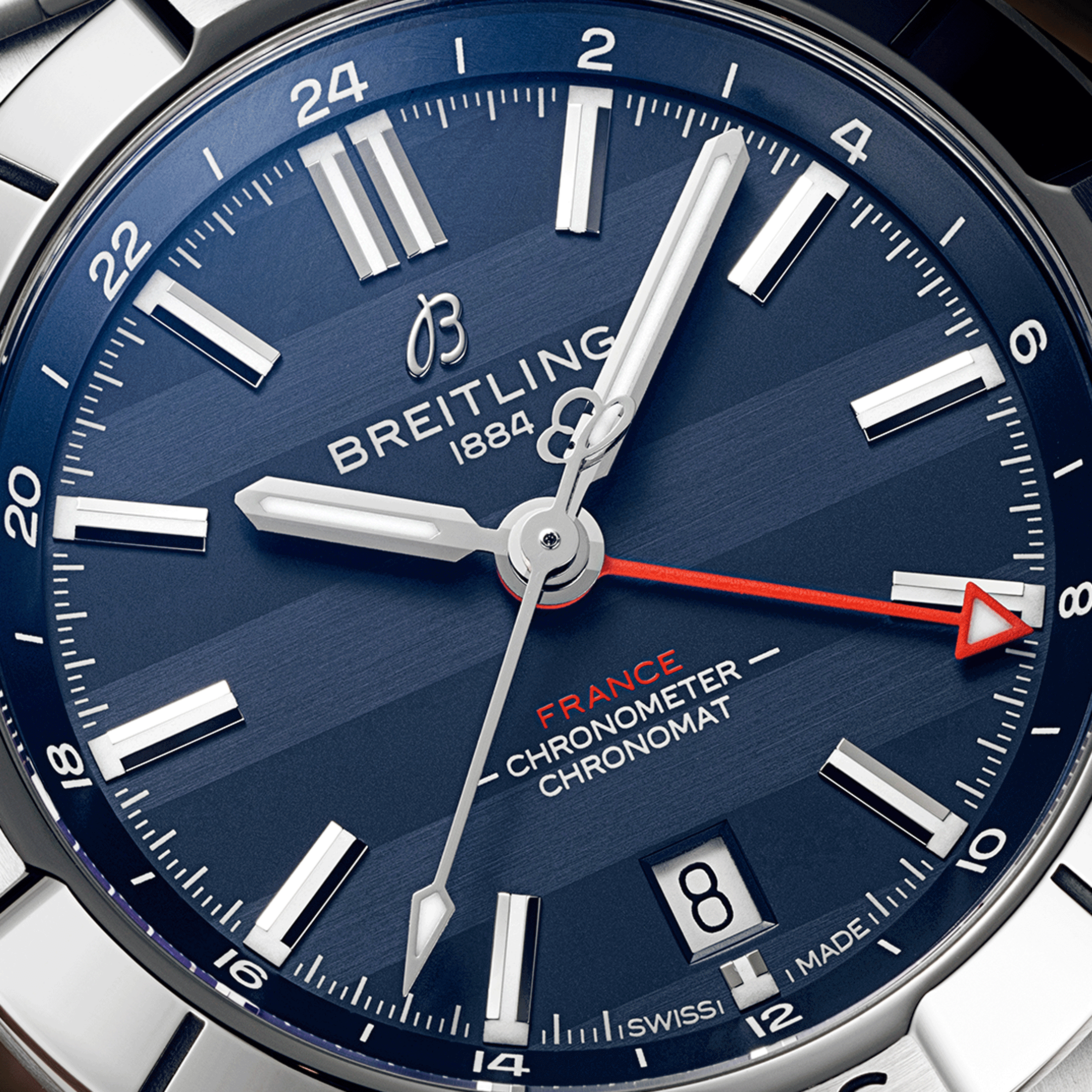 Montre Breitling Chronomat GMT Six Nations France automatique cadran bleu bracelet acier 40 mm A323989B1C1A1