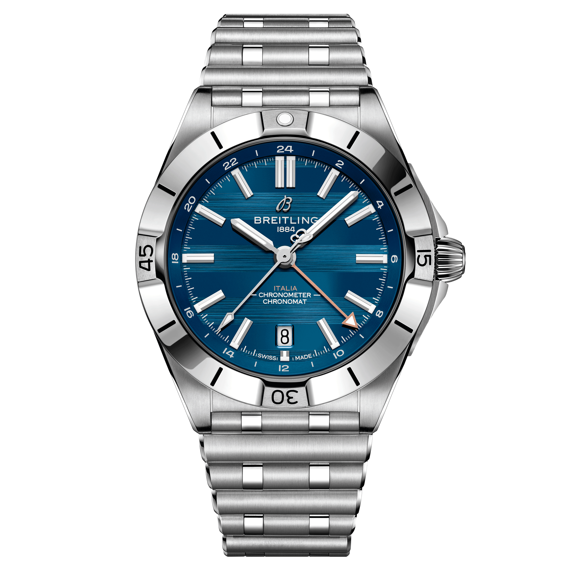 Montre Breitling Chronomat GMT Six Nations Italie automatique cadran bleu bracelet acier 40 mm A323981C1C1A1