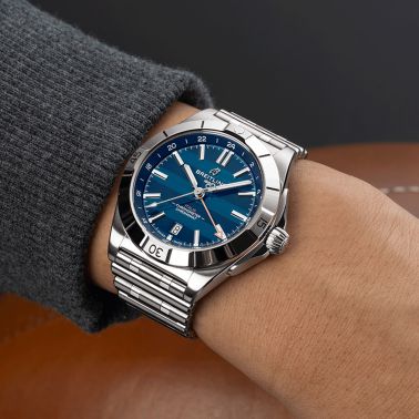 Breitling Chronomat GMT Six Nations Italy automatic watch blue dial steel bracelet 40 mm A323981C1C1A1