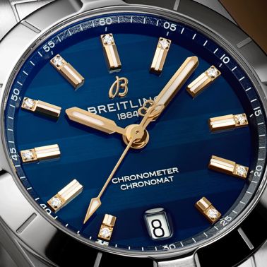 Breitling Chronomat Six Nations Scotland quartz watch blue dial steel bracelet 32 mm A773106A1C1A1