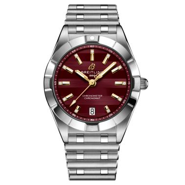 Montre Breitling Chronomat Six Nations Pays de Galles quartz cadran bordeaux bracelet acier 32 mm A773108A1K1A1