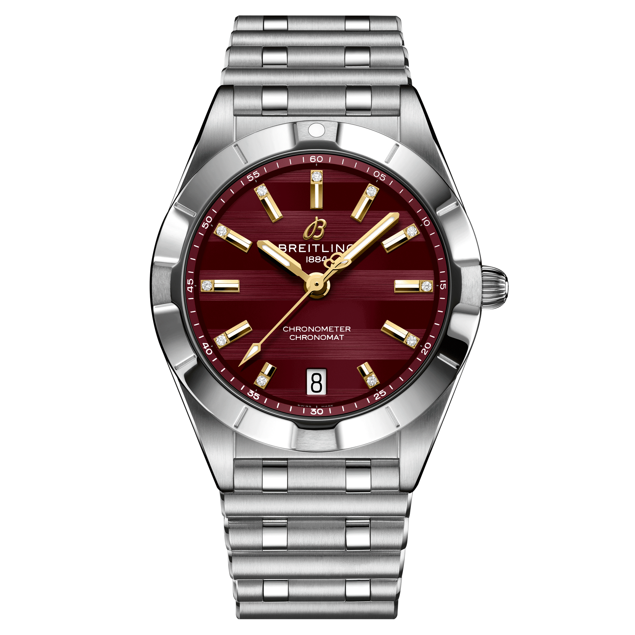 Breitling Chronomat Six Nations Wales quartz watch burgundy dial steel bracelet 32 mm A773108A1K1A1