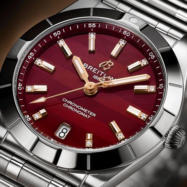 Breitling Chronomat Six Nations Wales quartz watch burgundy dial steel bracelet 32 mm A773108A1K1A1