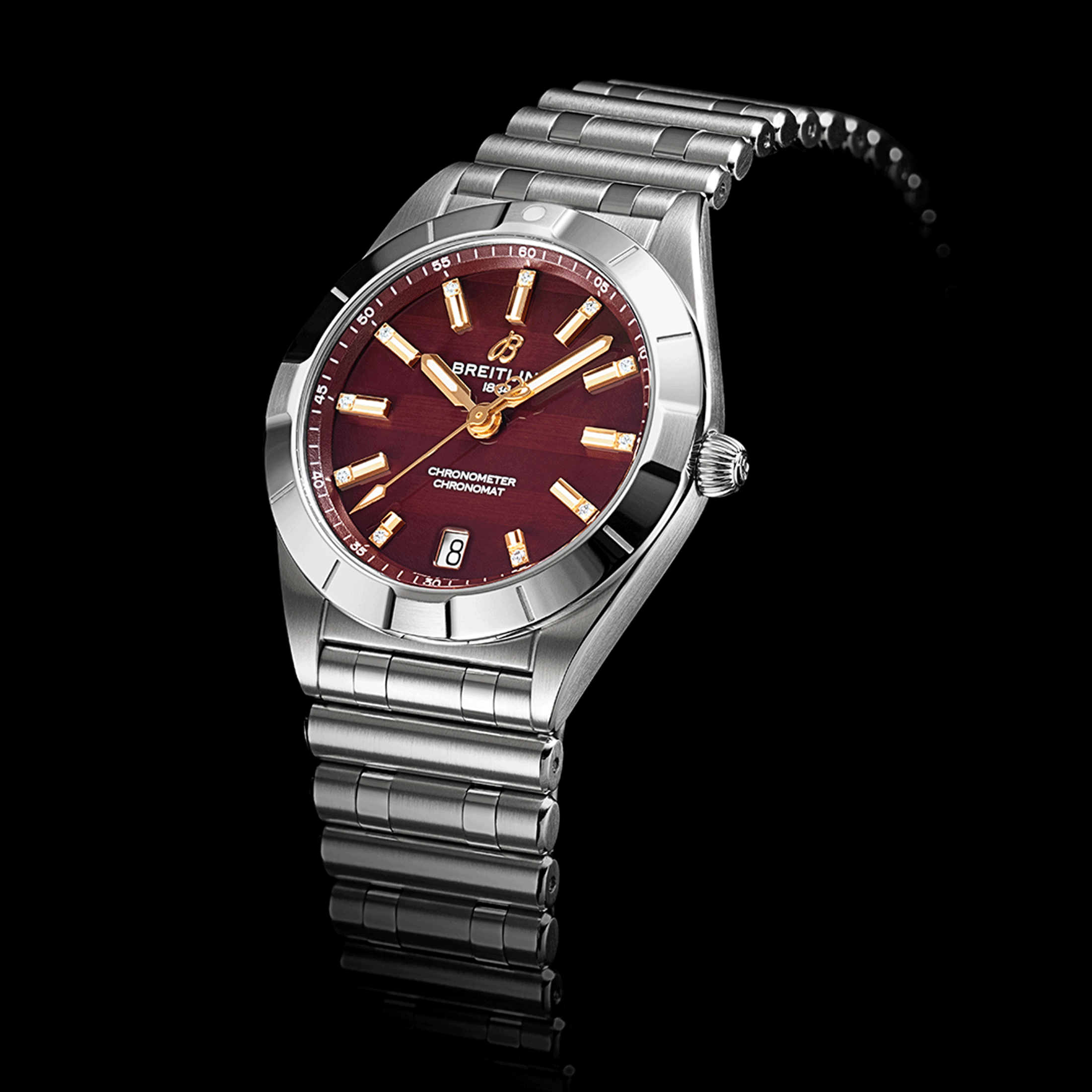 Breitling Chronomat Six Nations Wales quartz watch burgundy dial steel bracelet 32 mm A773108A1K1A1