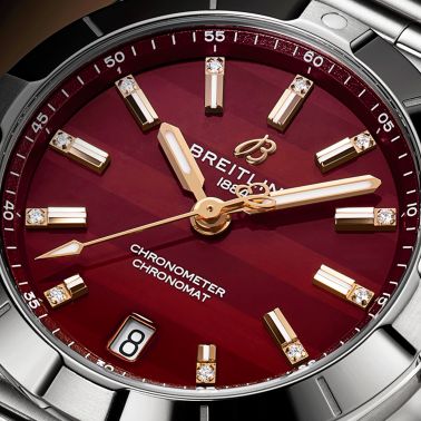 Breitling Chronomat Six Nations Wales quartz watch burgundy dial steel bracelet 32 mm A773108A1K1A1
