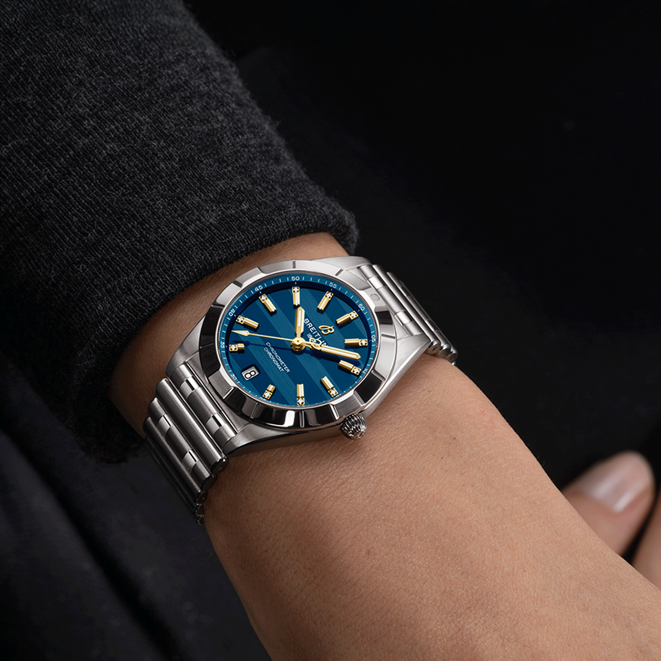 Breitling Chronomat Six Nations Italy quartz watch blue dial steel bracelet 32 mm A773101B1C1A1