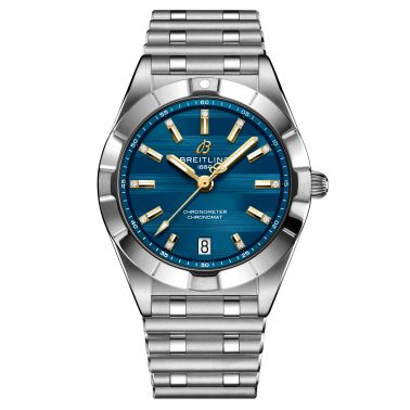 Montre Breitling Chronomat Six Nations Italie quartz cadran bleu bracelet acier 32 mm A773101B1C1A1
