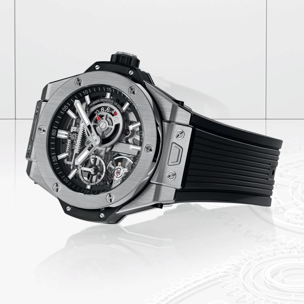 Montre Hublot Big Bang Meca-10 Titanium mécanique cadran squelette bracelet caoutchouc noir 42 mm 444.NX.1170.RX