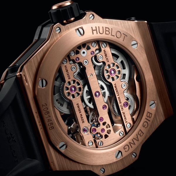 Hublot Big Bang Meca-10 King Gold mechanical watch skeleton dial black rubber strap 42 mm 444.OX.1180.RX