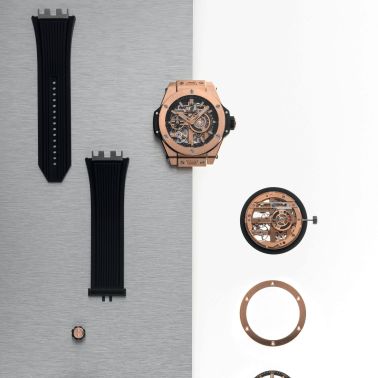 Hublot Big Bang Meca-10 King Gold mechanical watch skeleton dial black rubber strap 42 mm 444.OX.1180.RX