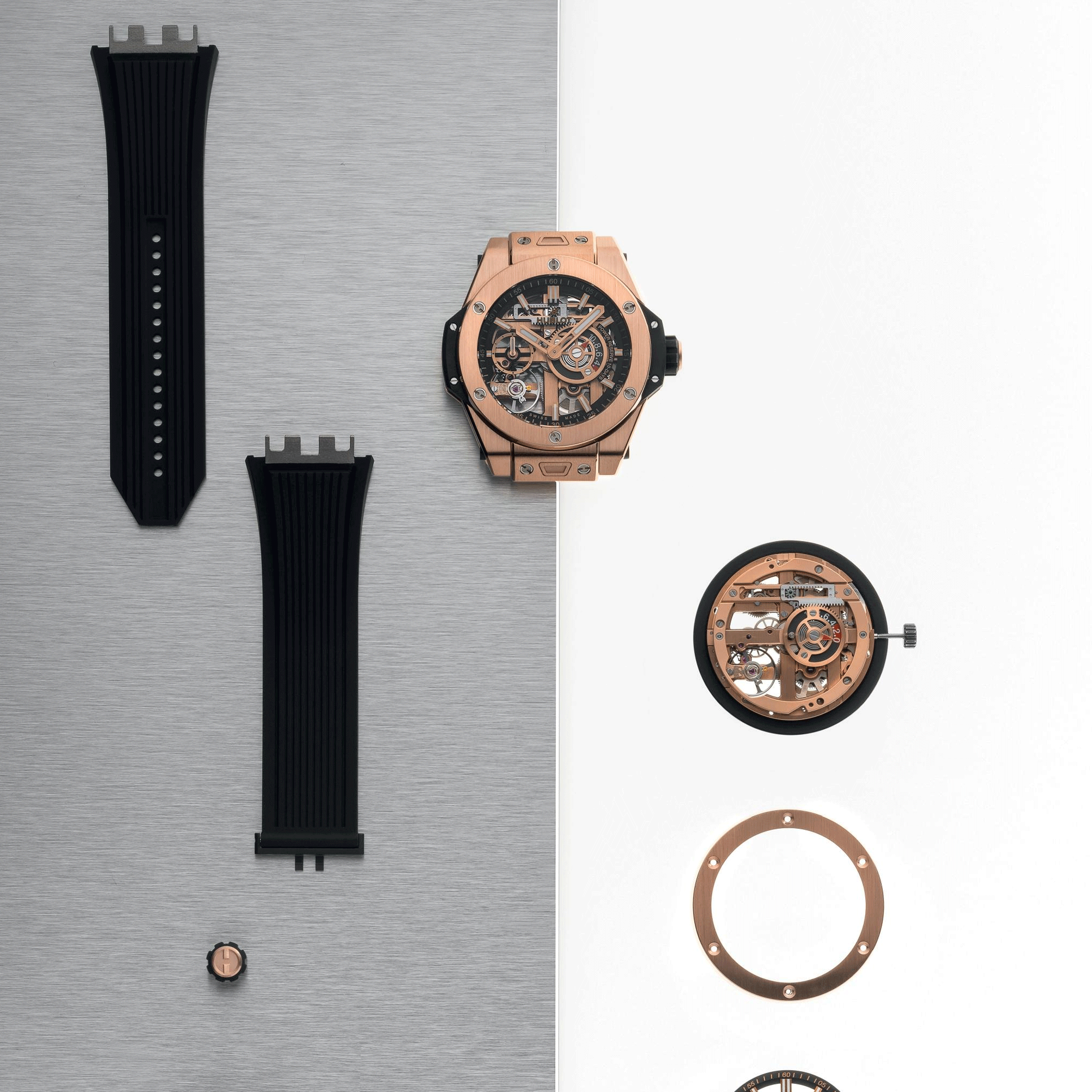 Hublot Big Bang Meca-10 King Gold mechanical watch skeleton dial black rubber strap 42 mm 444.OX.1180.RX