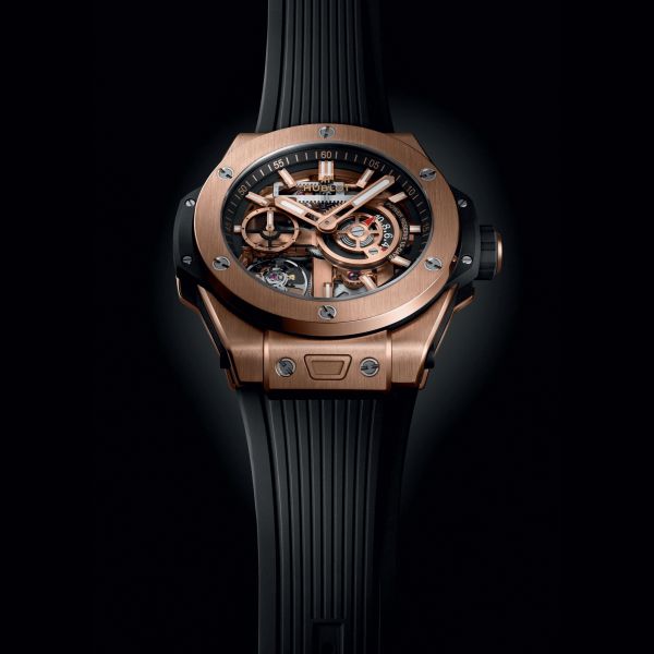 Hublot Big Bang Meca-10 King Gold mechanical watch skeleton dial black rubber strap 42 mm 444.OX.1180.RX