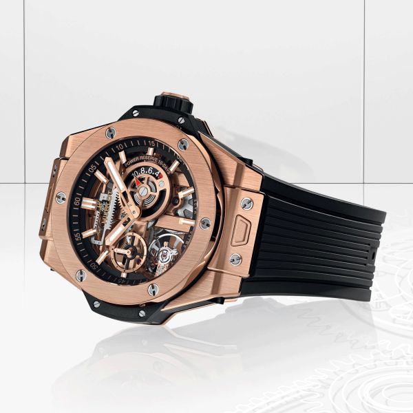 Hublot Big Bang Meca-10 King Gold mechanical watch skeleton dial black rubber strap 42 mm 444.OX.1180.RX
