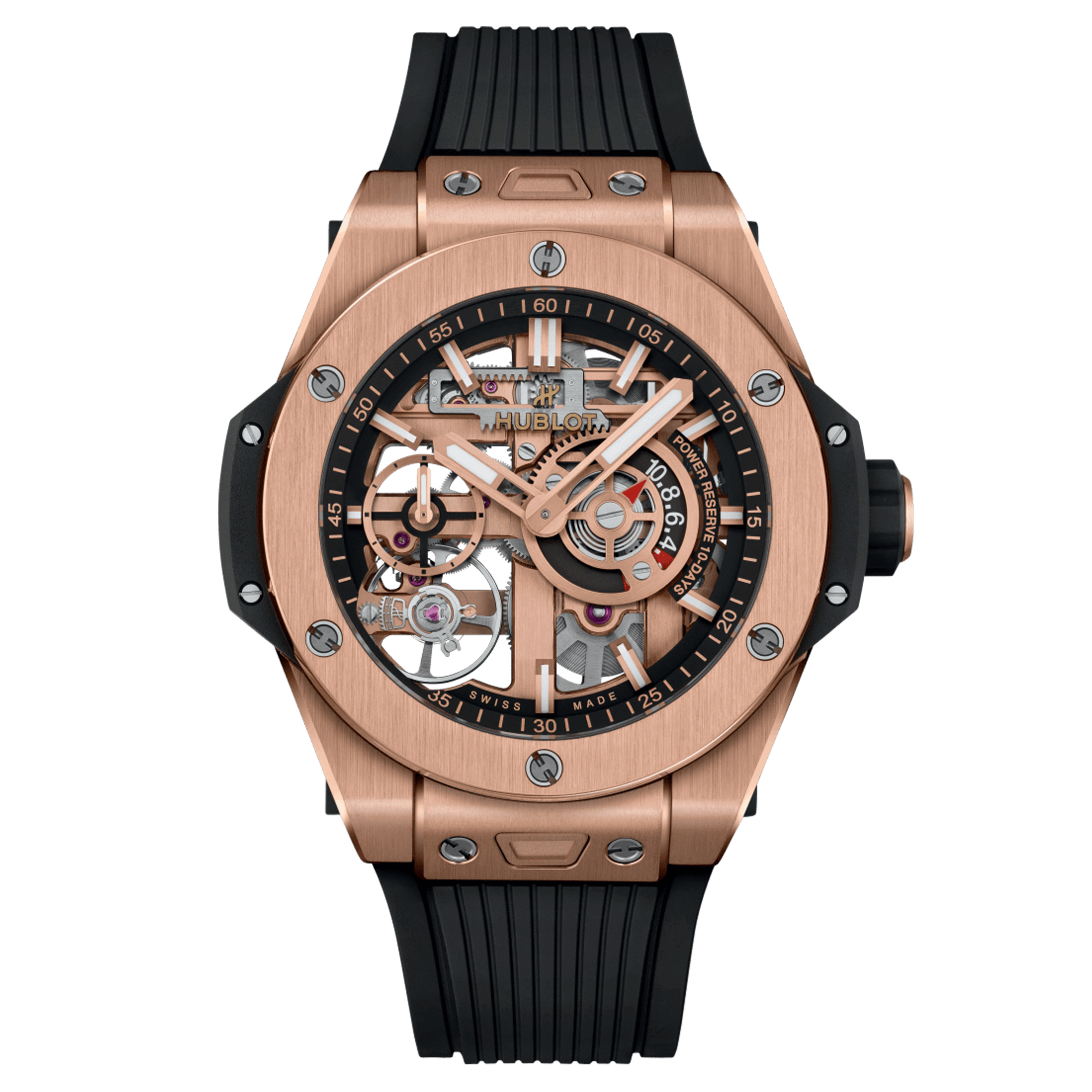 Hublot Big Bang Meca-10 King Gold mechanical watch skeleton dial black rubber strap 42 mm 444.OX.1180.RX