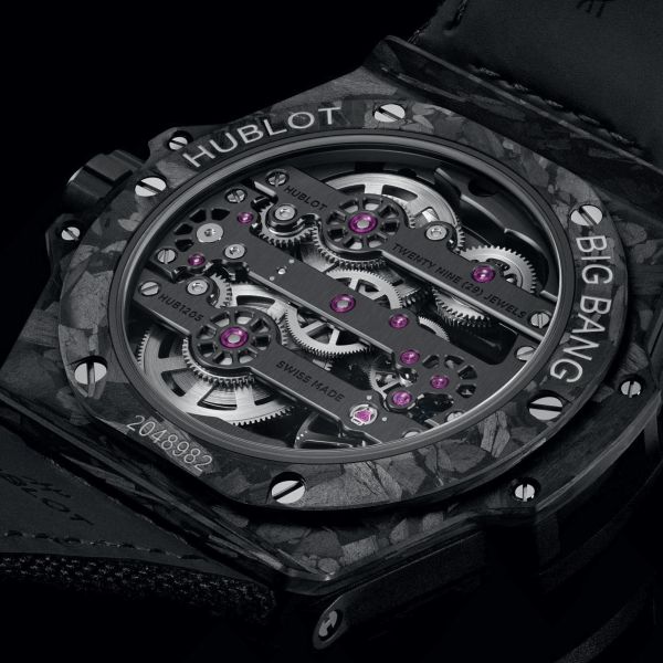 Hublot Big Bang Meca-10 Frosted Carbon mechanical watch skeleton dial black fabric strap 42 mm 444.QN.1170.NR