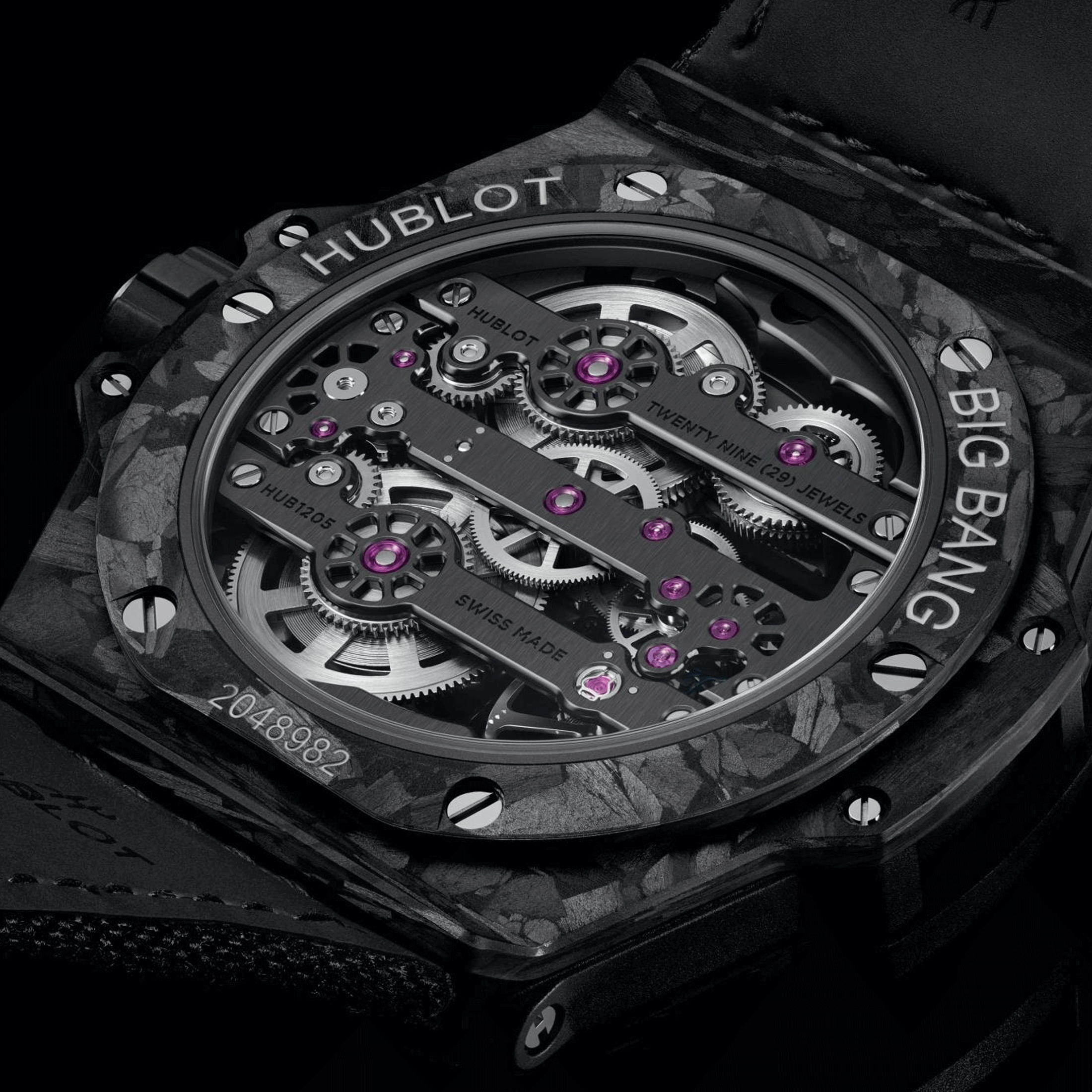 Hublot Big Bang Meca-10 Frosted Carbon mechanical watch skeleton dial black fabric strap 42 mm 444.QN.1170.NR