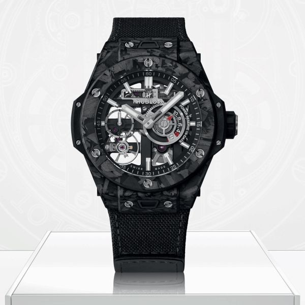 Hublot Big Bang Meca-10 Frosted Carbon mechanical watch skeleton dial black fabric strap 42 mm 444.QN.1170.NR