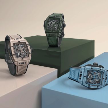 Hublot Spirit of Big Bang Sky Blue Ceramic automatic watch skeleton dial blue rubber strap 42 mm 642.EX.5110.RX