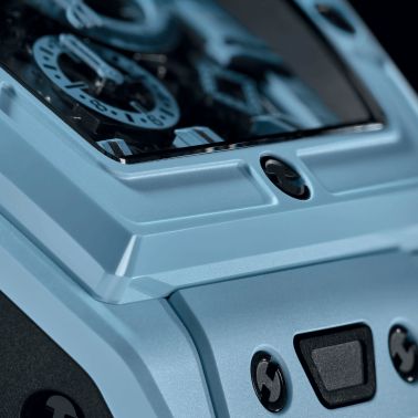 Hublot Spirit of Big Bang Sky Blue Ceramic automatic watch skeleton dial blue rubber strap 42 mm 642.EX.5110.RX