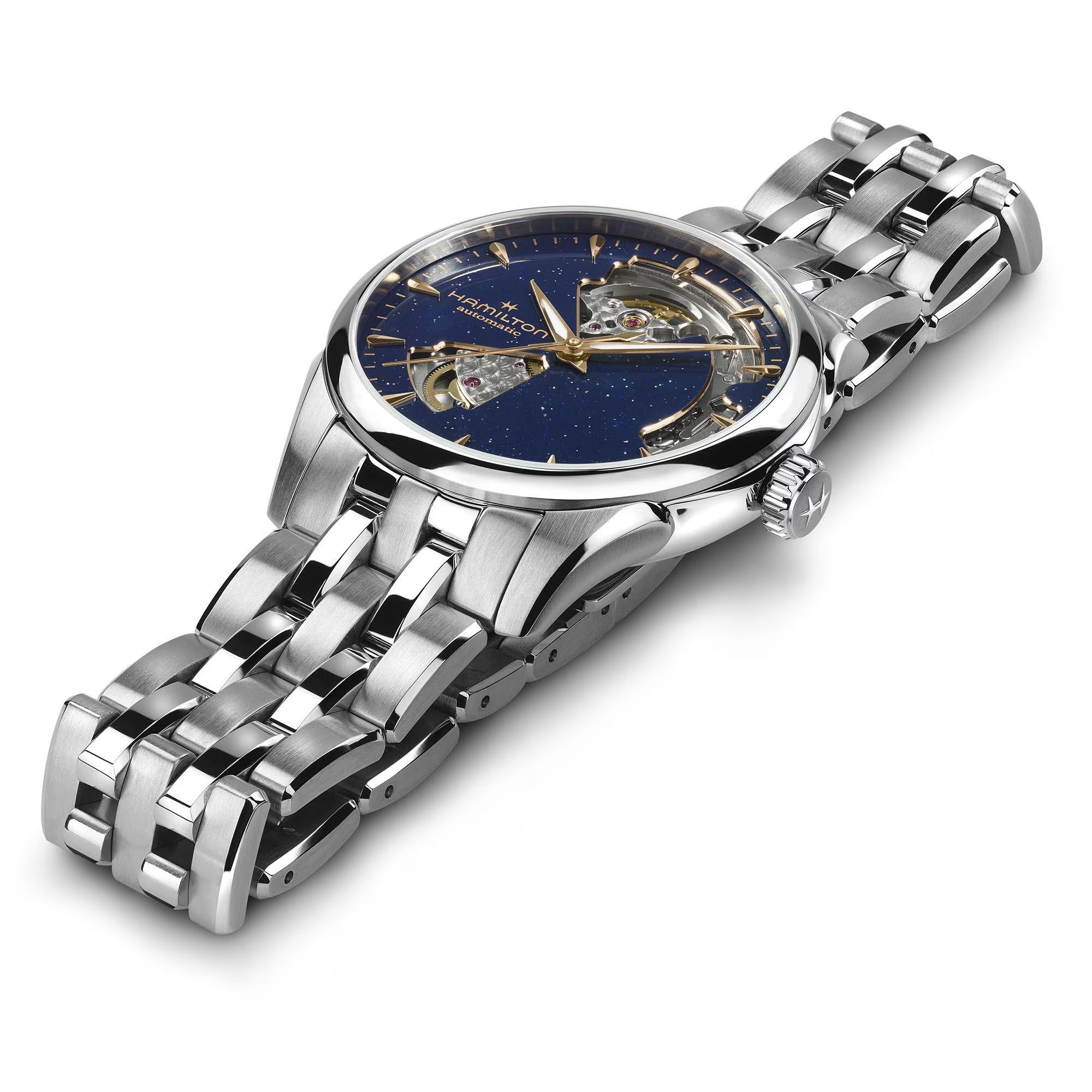 Hamilton Jazzmaster Open Heart Lady Auto sparkling blue dial steel bracelet 36 mm