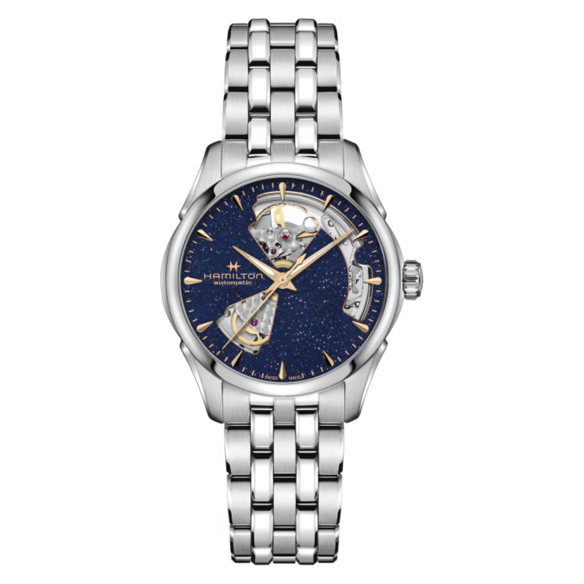 Hamilton Jazzmaster Open Heart Lady Auto sparkling blue dial steel bracelet 36 mm