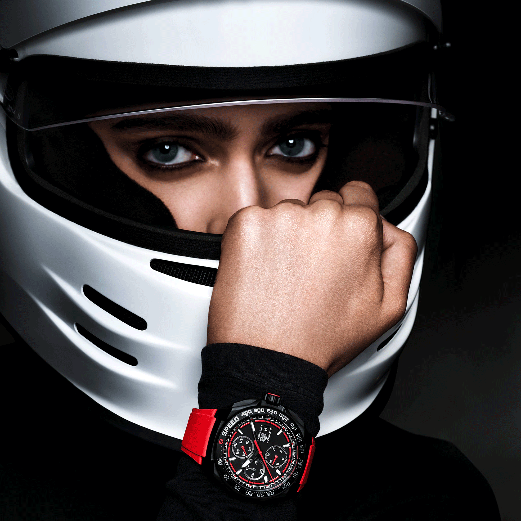 TAG Heuer Formula 1 Automatic Chronograph watch black dial red rubber strap 44 mm CBZ2085.FT8093