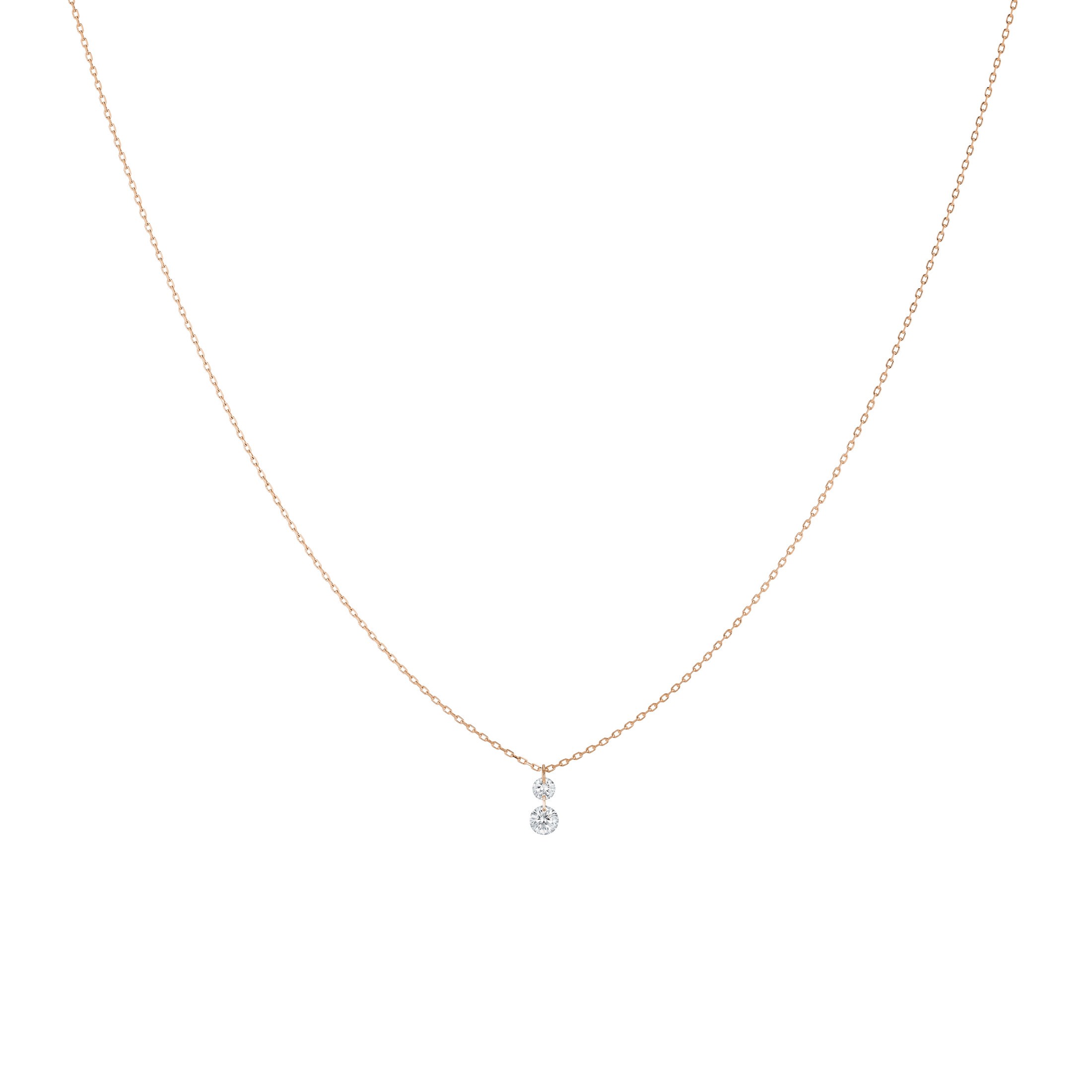 Collier La Brune et La Blonde 360° Duo en or rose 2 diamants taille brillant 0,35 carat