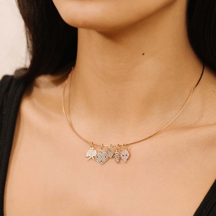 Ginette NY Wolf charm pendant in diamond and rose gold