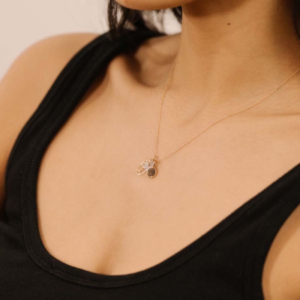 Ginette NY mini ever charm pendant in rose gold and black mother-of-pearl