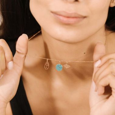 Pendentif Ginette NY Ever turquoise charm en or rose