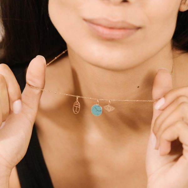 Pendentif Ginette NY Ever turquoise charm en or rose