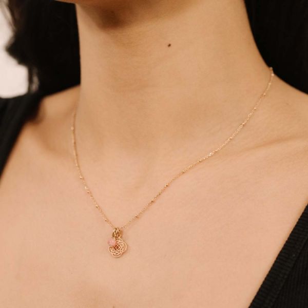 Pendant Ginette NY rhodochrosite tiny bead charm in rose gold 