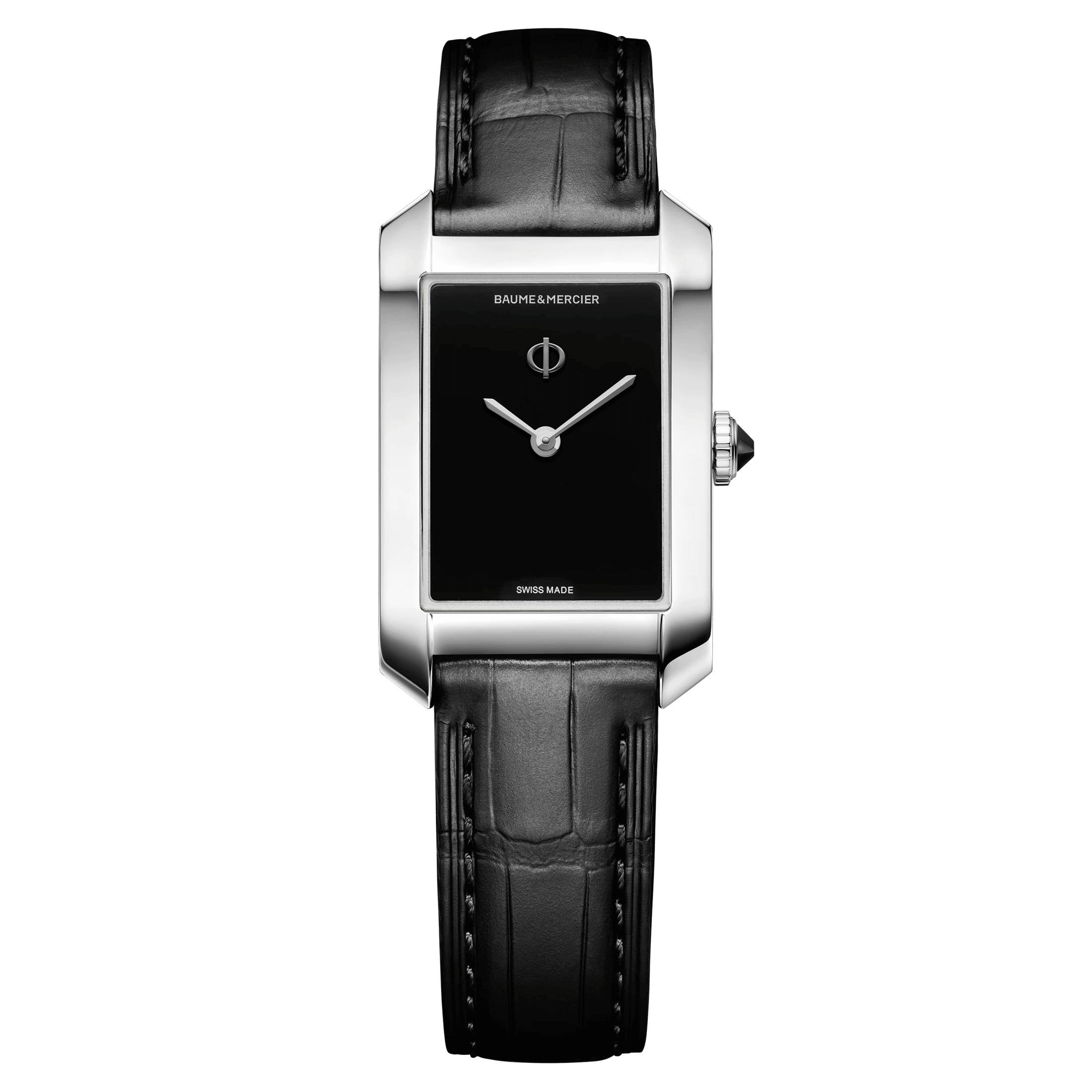 Baume et Mercier Hampton quartz watch black dial black alligator leather strap 35 x 22 mm 10813