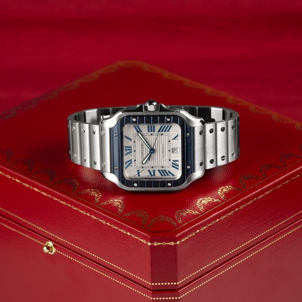Cartier Santos Large Model "Blue Bezel" automatic 47,5 x 39,8 mm Full Set 2023